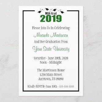 MBA Grad 2019 Graduation Invite (Green Caps)