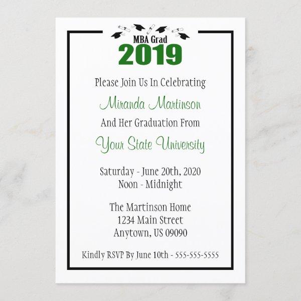 MBA Grad 2019 Graduation Invite (Green Caps)