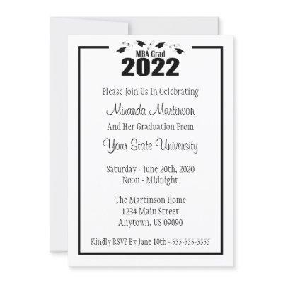 MBA Grad 2022 Graduation Invite (Black Caps)