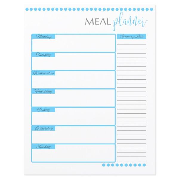 Meal Planner Lined Stationery Paper | Baby Blue