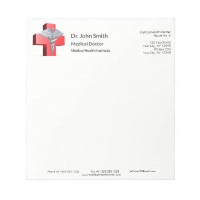 Medical 3D Caduceus Cross Red Silver Notepad