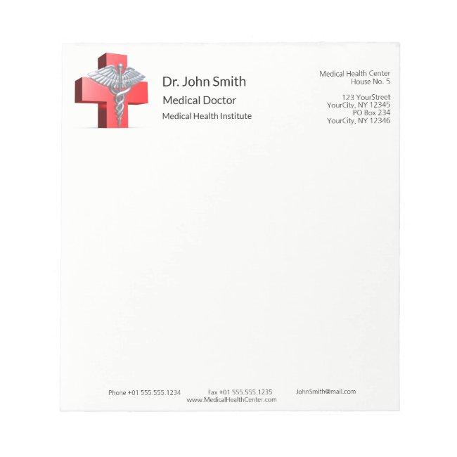 Medical 3D Caduceus Cross Red Silver Notepad