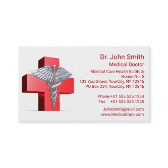 Medical Caduceus Silver 3D Cross Red