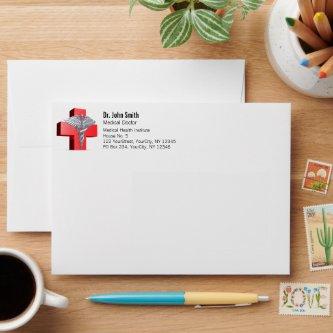 Medical Caduceus Silver 3D Cross Red Envelope