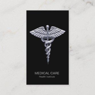 Medical Classy Silver Caduceus on Black