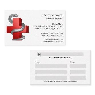 Medical Cross Red Symbol Silver Serpent Snake Appointment Card