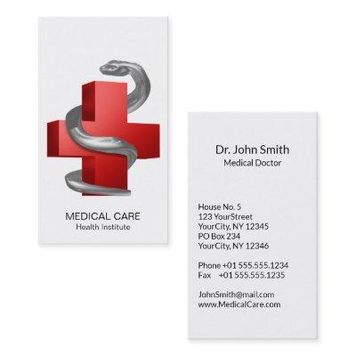 Medical Cross Red Symbol Silver Serpent Snake