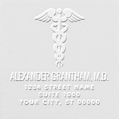 Medical Doctor Caduceus Name Address #4 Embosser