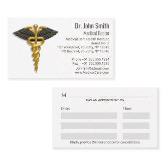 Medical Elegant Gold Caduceus Classy Black Wings Appointment Card