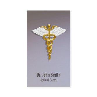 Medical Elegant Gold Caduceus White Wings