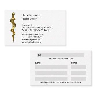 Medical Gold on White Classy Rod of Asclepius Appointment Card