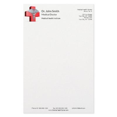 Medical Silver 3D Caduceus Cross Red Stationery