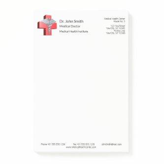 Medical Silver Caduceus 3D Cross Red Post-it Notes