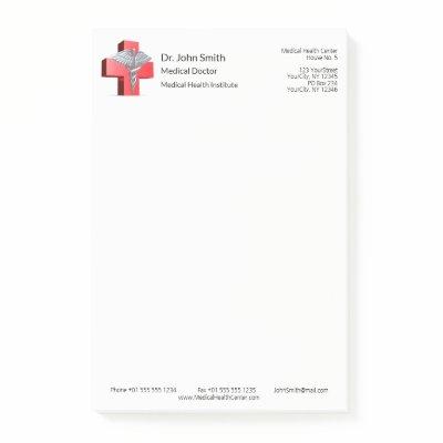 Medical Silver Caduceus 3D Cross Red Post-it Notes