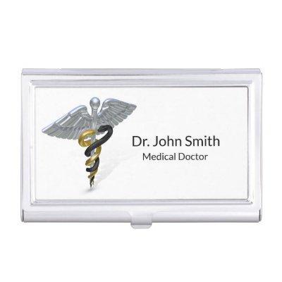 Medical Silver Caduceus Black  Holder