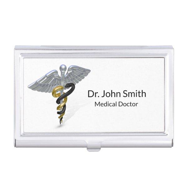 Medical Silver Caduceus Black  Holder