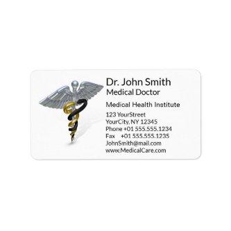 Medical Silver Caduceus Black Gold - Address Label