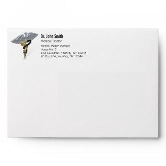 Medical Silver Caduceus Black Gold Envelope