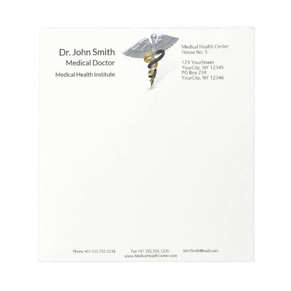 Medical Silver Caduceus Black Gold - Notepad