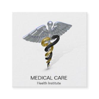 Medical Silver Caduceus Black Square
