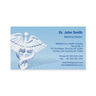 Medical White 3D Caduceus Blue Design