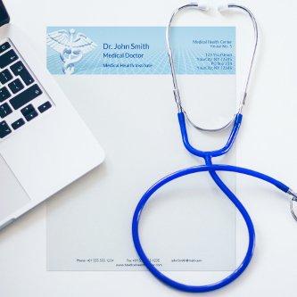 Medical White 3D Caduceus Blue Design Letterhead