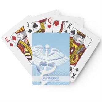 Medical White 3D Caduceus Blue Design Poker Cards