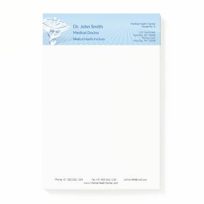 Medical White 3D Caduceus Blue Design Post-it Notes