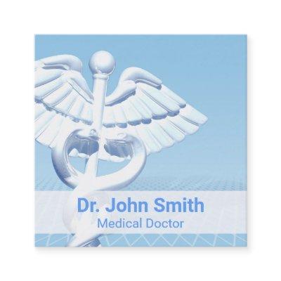 Medical White 3D Caduceus Blue Design Square