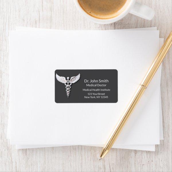 Medical White Clean Detailed Caduceus Warm Gray Label