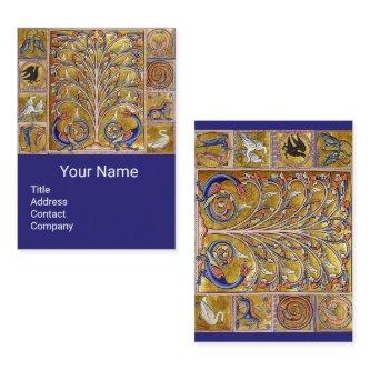 MEDIEVAL BESTIARY,BIRDS,TREE OF LIFE,DRAGONS Blue