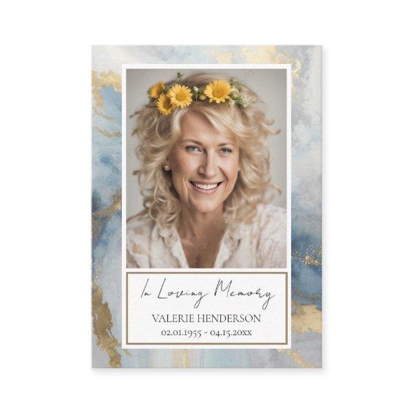 Memorial Blue and Gold Photo Funeral Keepsake Busi