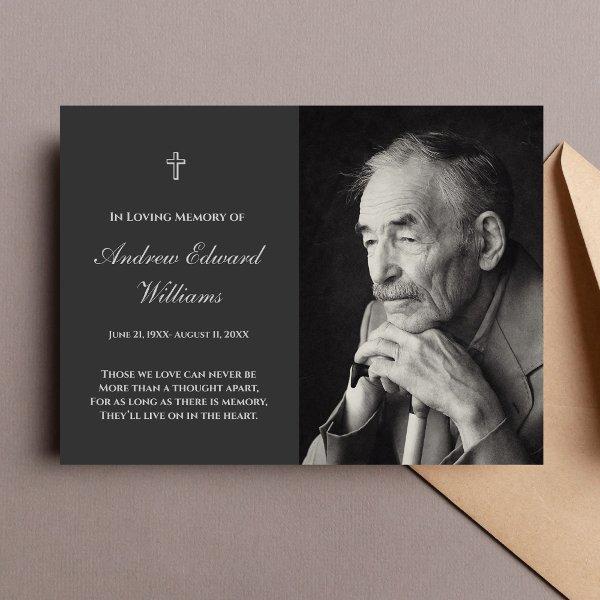 Memorial Card With Photo Funeral Charcoal Gray