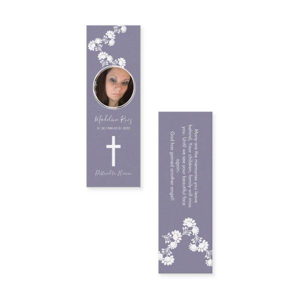 Memorial Funeral Cross Photo Floral Motif Bookmark Mini