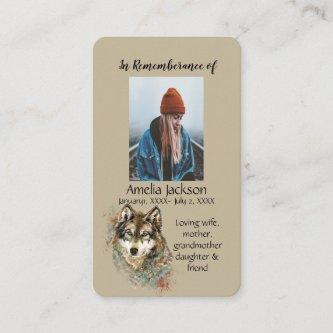 Memorial Memory Card Watercolor Wolf Animals