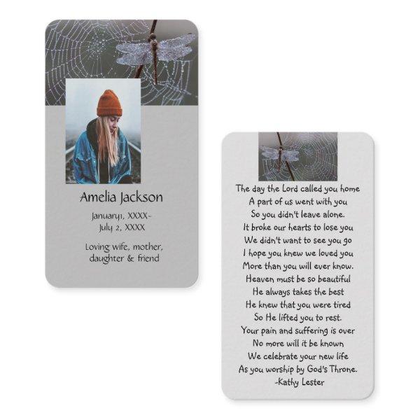 Memorial Prayer Card Dragonfly Dewdrops