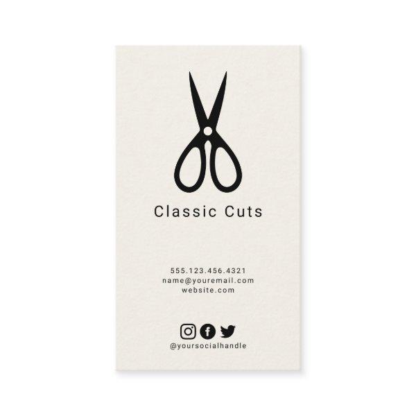 Mens barber hair cut with small scissors logo