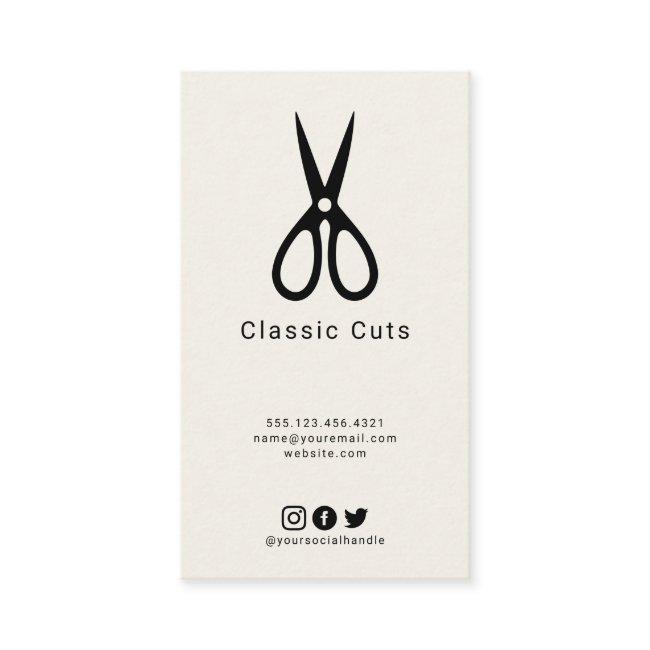 Mens barber hair cut with small scissors logo
