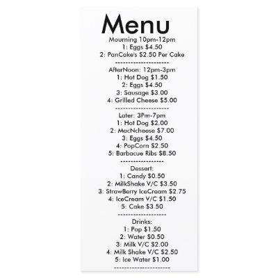 Menu For resturant