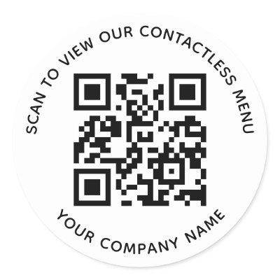 Menu QR Code Stickers Round Custom Company Name