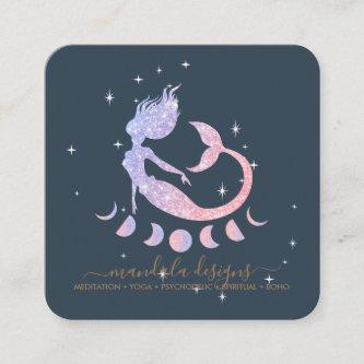 Mermaid moon phrases navy star night square