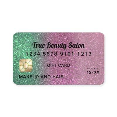 Mermaid Pink Glitter Credit Card Gift Certificate