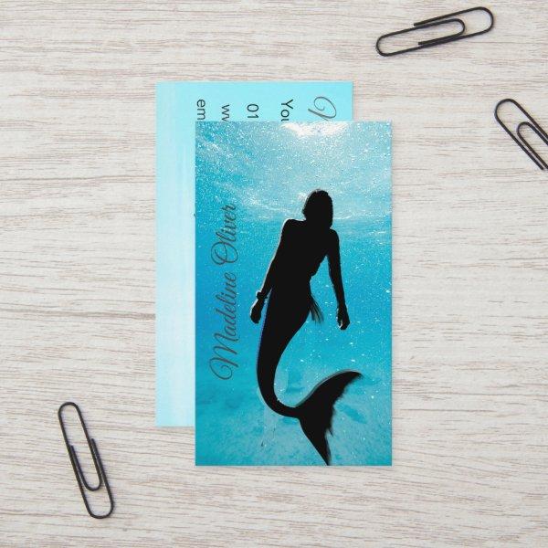 Mermaid Silhouette Blue Ocean QR Code Professional