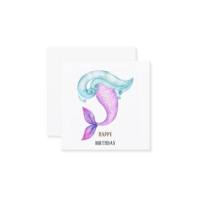 Mermaid watercolor pink purple blue birthday square