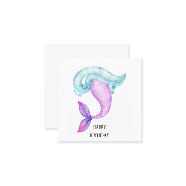 Mermaid watercolor pink purple blue birthday square