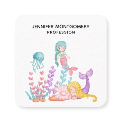 Mermaids & Jellyfish Under the Sea Watercolor Squa Square