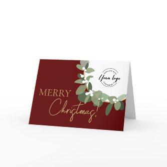 Merry Christmas Company Logo Gold Red Custom Holiday Card