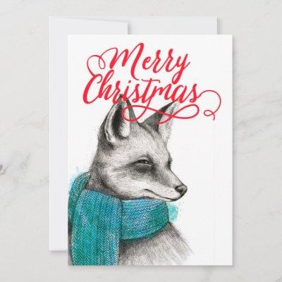 Merry Christmas Fox Drawing Customizable