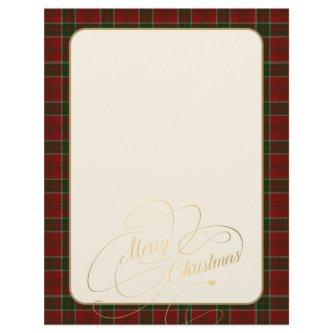 Merry Christmas gold script red green plaid frame Letterhead