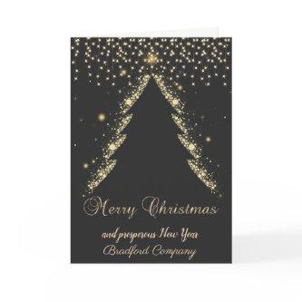 Merry Christmas, Gold Tree, Lights Black Company Holiday Card